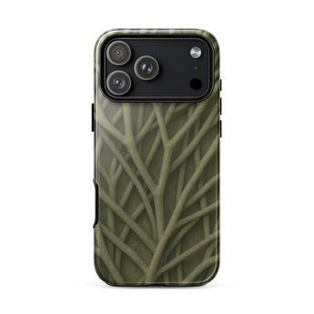 Natural Branch Pattern - Phone Case Iphone 17 Pro Max / Gloss Olive Green Phone Case Detailed Pattern Interwoven Branches Olive-toned