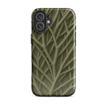 Natural Branch Pattern - Phone Case Iphone 16 Plus / Gloss Olive Green Phone Case Detailed Textured Pattern Interwoven Olive-toned