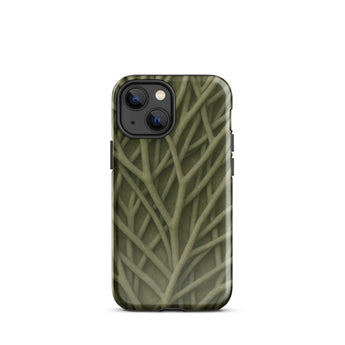 Natural Branch Pattern - Phone Case Iphone 13 Mini / Gloss Olive Green Phone Case Detailed Textured Pattern Interwoven Olive-toned