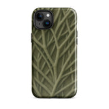 Natural Branch Pattern - Phone Case Iphone 15 Plus / Gloss Olive Green Phone Case Intricate Interwoven Branch Pattern Olive-toned