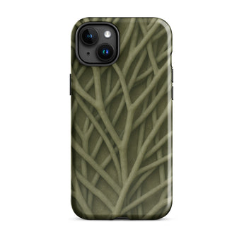 Natural Branch Pattern - Phone Case Iphone 15 Plus / Gloss Olive Green Phone Case Intricate Interwoven Branch Pattern Olive-toned