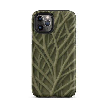 Natural Branch Pattern - Phone Case Iphone 11 Pro / Matte Olive Green Phone Case Intricate Interwoven Branch Pattern Olive-toned Striation,