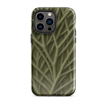 Natural Branch Pattern - Phone Case Iphone 14 Pro Max / Gloss Olive Green Phone Case Intricate Interwoven Branch Pattern Olive-toned