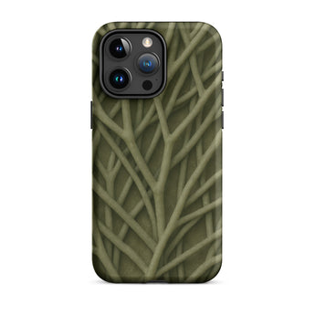 Natural Branch Pattern - Phone Case Iphone 15 Pro Max / Matte Olive Green Phone Case Intricate Pattern Interwoven Branches Olive-toned