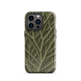 Natural Branch Pattern - Phone Case Iphone 13 Pro / Gloss Olive Green Phone Case Intricate Pattern Interwoven Light Olive-toned Striation,