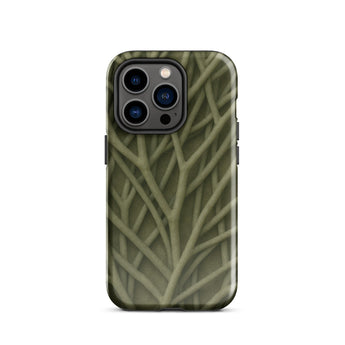 Natural Branch Pattern - Phone Case Iphone 14 Pro / Gloss Olive Green Phone Case Intricate Pattern Interwoven Textured Olive-toned