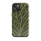 Natural Branch Pattern - Phone Case Iphone 14 Plus / Gloss Olive Green Phone Case Intricate Interwoven Twig Pattern Olive-toned Striation,