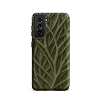 Natural Branch Pattern - Phone Case Samsung Galaxy S21 / Matte Olive Green Phone Case Intricate Interwoven Twig Pattern Olive-toned