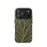 Natural Branch Pattern - Phone Case Iphone 17 Pro / Matte Olive Green Phone Case Intricate Textured Pattern Interwoven Olive-toned