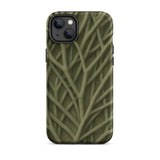 Natural Branch Pattern - Phone Case Iphone 14 Plus / Matte Olive Green Phone Case Intricate Textured Pattern Interwoven Olive-toned