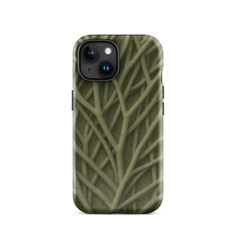 Natural Branch Pattern - Phone Case Iphone 15 / Gloss Olive Green Phone Case Intricate Textured Pattern Interwoven Olive-toned Striation,