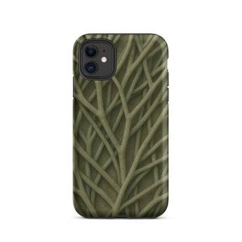 Natural Branch Pattern - Phone Case Iphone 11 / Matte Olive Green Phone Case Intricate Woven Branch Pattern Olive-toned Striation,