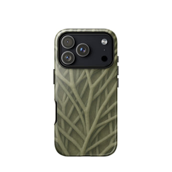 Natural Branch Pattern - Phone Case Iphone 17 Pro / Gloss Olive Green Phone Case Subtle Intricate Pattern Interwoven Olive-toned Striation,