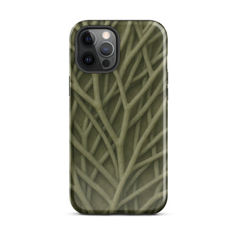 Natural Branch Pattern - Phone Case Iphone 12 Pro Max / Gloss Olive Green Phone Case Textured Interwoven Branch Pattern Olive-toned