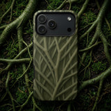 Natural Branch Pattern - Phone Case Matte Olive-green Phone Case Raised Intricate Tree Branch Olive-toned Striation, Moss-darkened