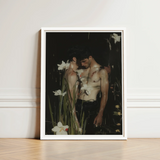White-framed Art Print Two Shirtless Men Dark Floral Gay Seduction Rendezvous, Hush