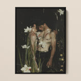 Nature / Nurture - Gay Seduction Rendezvous Art Print / Canvas Black-framed Artwork Two Shirtless Men Dark Floral White, Hush, Prints