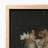 Framed Canvas Print Moody Painterly Depiction Two Figures Gay Seduction Rendezvous, Floral Hush, Art