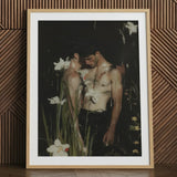 Nature / Nurture - Gay Seduction Rendezvous Art Print / Canvas Framed Art Print Two Shirtless Men Dark Floral Gay Seduction Rendezvous,