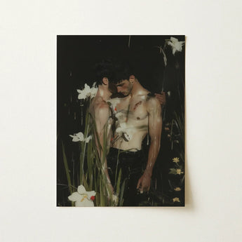 Nature / Nurture - Gay Seduction Rendezvous Art Print / Canvas Rectangular Moody Dark-toned Painting Two Shirtless, Floral Hush, Prints