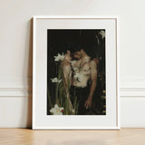 Nature / Nurture - Gay Seduction Rendezvous Art Print / Canvas White-framed Moody Dark-toned Painting Two Shirtless, Floral Hush, Prints