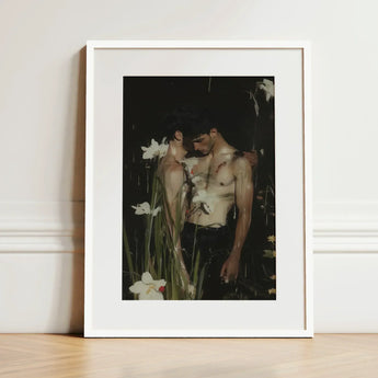 Nature / Nurture - Gay Seduction Rendezvous Art Print / Canvas White-framed Moody Dark-toned Painting Two Shirtless, Floral Hush, Prints