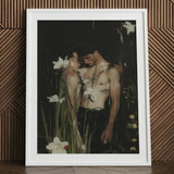 Nature / Nurture - Gay Seduction Rendezvous Art Print / Canvas White Framed Two Shirtless Men Dark, Floral Hush, Prints