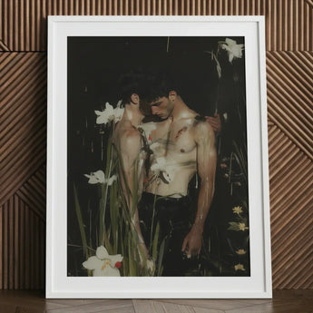 Nature / Nurture - Gay Seduction Rendezvous Art Print / Canvas White Framed Two Shirtless Men Dark, Floral Hush, Prints