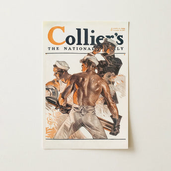 Vintage Collier’s Magazine Cover Watercolor Illustration Sailors Action Navy, Art Print, Salt Heat Licks, Leyendecker, Gun Deck