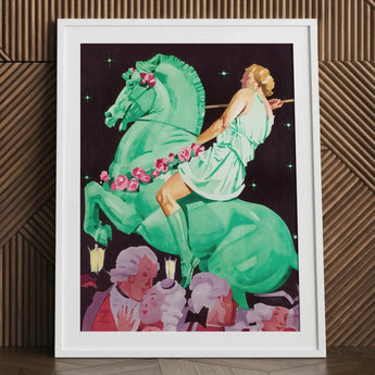 Night of the Amazons - Ludwig Hohlwein Art Print / Canvas Framed Artwork Woman Light Green Dress Vibrant Teal Hohlwein’s, Munich Englischer