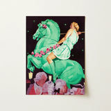 Night of the Amazons - Ludwig Hohlwein Art Print / Canvas Vibrant Green Horse Adorned Pink Roses Ridden Figure Hohlwein’s, Munich