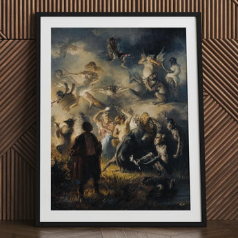 Night on Bald Mountain - Illarion Pryanishnikov Art Print / Canvas Framed Painting Chaotic Fantastical Scene Figures Demons Central, Violet