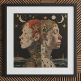 Nightingales - Lesbian Twins Art Print / Canvas Black-framed Artwork Two Profiled Faces Split Middle Red, Bold Statements Prints
