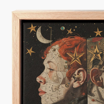 Framed Artwork Stylized Profile Red Hair Adorned Gold Lesbian Twins Art, Print, Bold Statements
