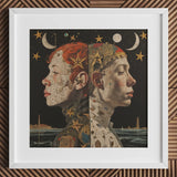 Nightingales - Lesbian Twins Art Print / Canvas White Framed Artwork Two Profiled Faces Split Middle, Bold Statements Prints
