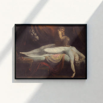 Black-framed Artwork Classical Painting Dramatic Chiaroscuro Lighting Figure Johann Heinrich Fussli, Blind Ecstasy, Scarlet Fold