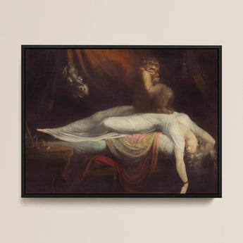 The Nightmare - Johann Heinrich Fussli Art Print / Canvas Black-framed Reproduction Classical Painting Figure White Red Drapery, Blind