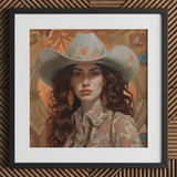 Nina - Femme jüdisches lesbisches Cowgirl Kunstdruck / Leinwand, 12x12’’ / 31x31cm / Schwarzer Rahmen / Passepartout, Poster Drucke & visuelle Kunstwerke, Toby