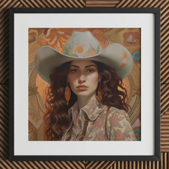 Nina - Femme jüdisches lesbisches Cowgirl Kunstdruck / Leinwand, 12x12’’ / 31x31cm / Schwarzer Rahmen / Passepartout, Poster Drucke & visuelle Kunstwerke, Toby