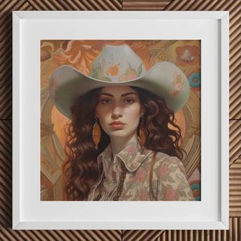 Nina - Femme jüdisches lesbisches Cowgirl Kunstdruck / Leinwand, 12x12’’ / 31x31cm / Weißer Rahmen / Passepartout, Poster Drucke & visuelle Kunstwerke, Toby