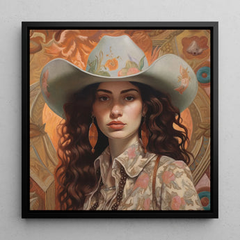 Nina - Femme jüdisches lesbisches Cowgirl Kunstdruck / Leinwand, 12x12’’ / 31x31cm / Schwarzer Rahmen, Poster Drucke & visuelle Kunstwerke, Toby Leon