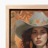 Framed Canvas Painting Woman Wide-brimmed Hat Adorned Floral Jewish Lesbian Cowgirl, Art, Gay