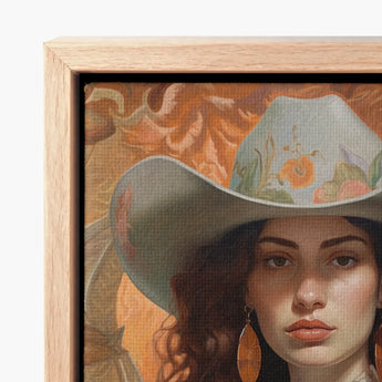 Framed Canvas Painting Woman Wide-brimmed Hat Adorned Floral Jewish Lesbian Cowgirl, Art, Gay