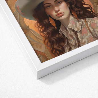Framed Portrait Woman Long Brown Curls Wide-brimmed Hat Jewish Lesbian Cowgirl, Art, Gay