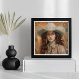 Nina - Femme Jewish Lesbian Cowgirl Art Print / Canvas Framed Artwork Woman Light-colored Floral Cowboy Hat Patterned, Gay Prints