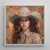 Nina - Femme Jewish Lesbian Cowgirl Art Print / Canvas Framed Portrait Woman Light Blue Cowboy Hat Adorned, Gay Prints