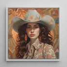 Nina - Lesbian Jewish Cowgirl Art Framed Canvas, 12x12’’ / 31x31cm / White Floating Frame, Framed Portrait Woman Cowboy Hat