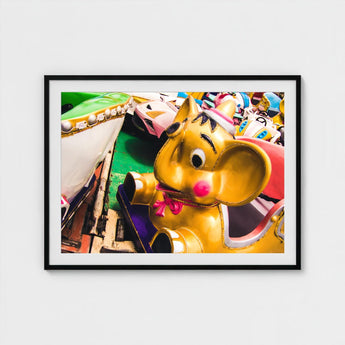 No Dumbo - Golden Elephant Carnival Ride Art Print / Canvas Giclée, Vibrant Carousel, Fair Trade Practices Prints
