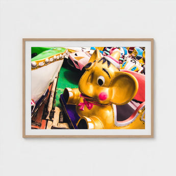 No Dumbo - Golden Elephant Carnival Ride Art Print / Canvas Giclée, Vibrant Carousel, Fair Trade Practices Prints