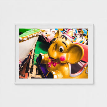 No Dumbo - Golden Elephant Carnival Ride Art Print / Canvas Giclée, Vibrant Carousel, Fair Trade Practices Prints